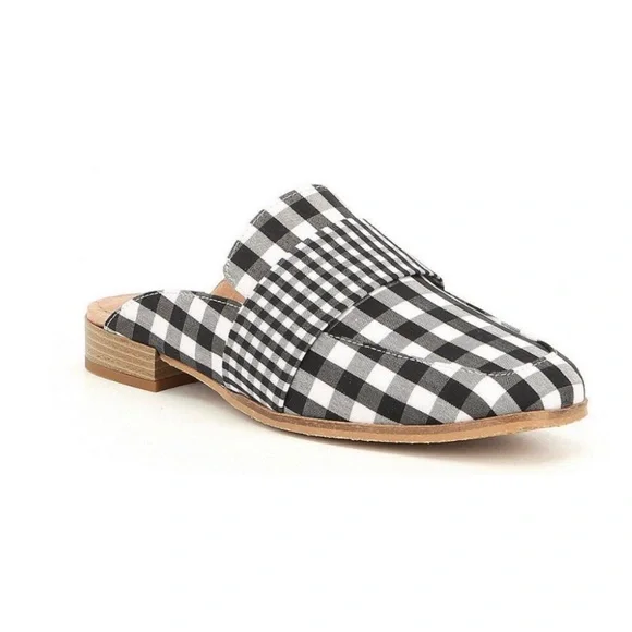 Free People At Ease Loafer Mule Checked Gingham Black White Tan EU 37 US 7 - Picture 5 of 16
